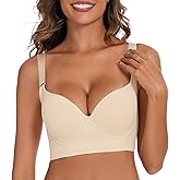 Sutliant Push Up Bra for Women, Full Back Coverage Bras Deep Cup Hide Back Fat Smoothing Seamless Underwire T-Shirt Bras