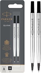 Parker Rollerball Pen Refills Medium Point Black QUINK Ink 2 Count