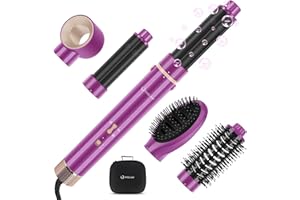 IG INGLAM Pro 5 in 1 MegaAIR Massage Blow Dryer Brush 110,000 RPM High-Speed Ionic Hair Dryer 40MM Air Automatic Curling Iron, Drying Curling Volumizing Straightening,Red