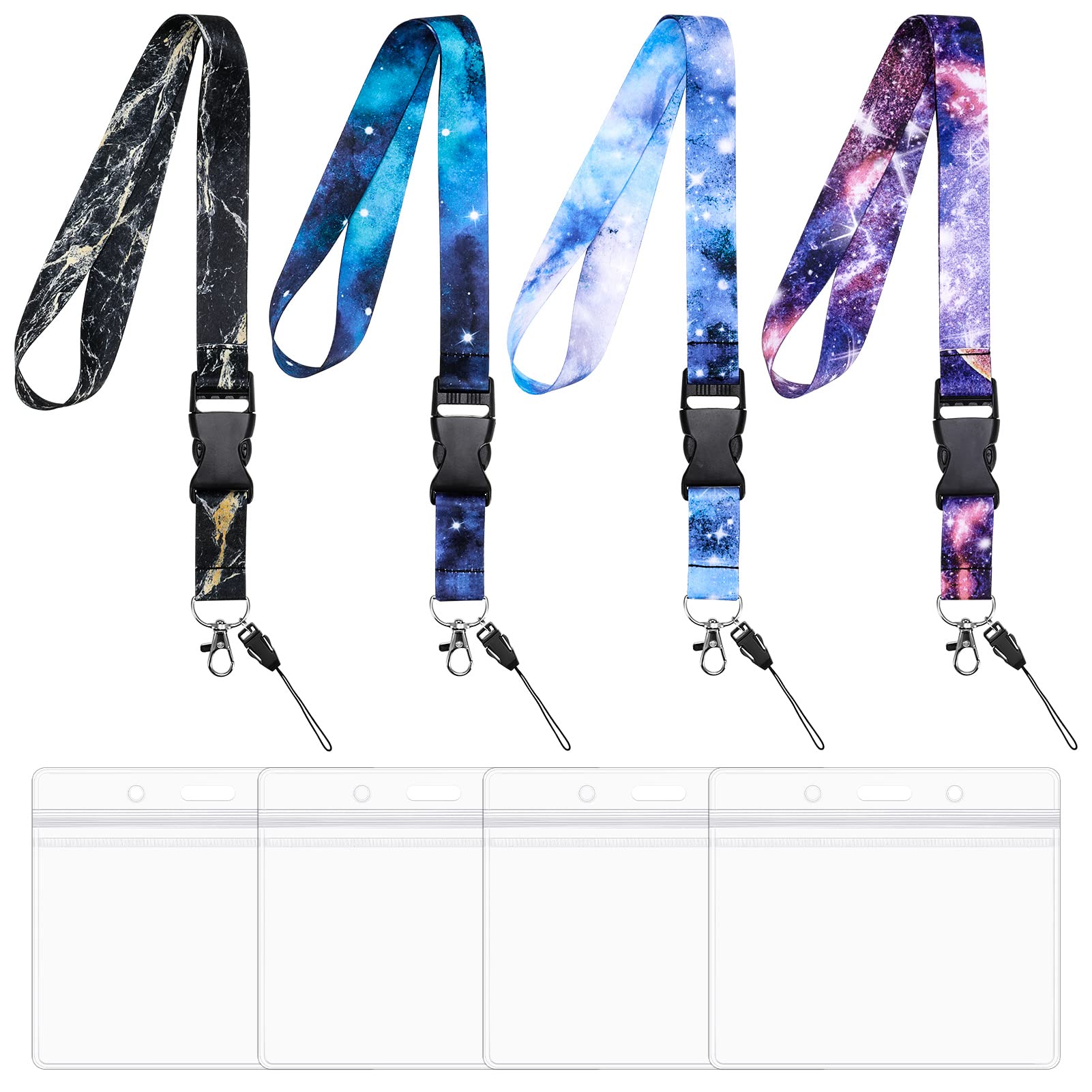 Xinzistar 4 Pack Lanyard with Card Holder, Lanyards for Neck with Plastic ID Card Holder, Phone Lanyard with Safety Breakaway, Personalised Lanyard for Staff Teacher Cruise Visitor Office Keys