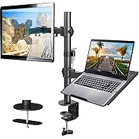 HUANUO Monitor and Laptop Mount with Tray for 13-32inch, Fully Adjustable Laptop Notebook Desk Mount up to 17 inch, Weight up