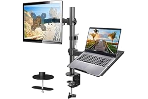 HUANUO Monitor and Laptop Mount with Tray for 13-32inch, Fully Adjustable Laptop Notebook Desk Mount up to 17 inch, Weight up