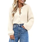 Saodimallsu Womens Button Down Cardigan Lantern Sleeve Fall Casual Sweaters | Button Up, Crew Neck, Soft Warm, Loose Fit, 2026 Fall Layering
