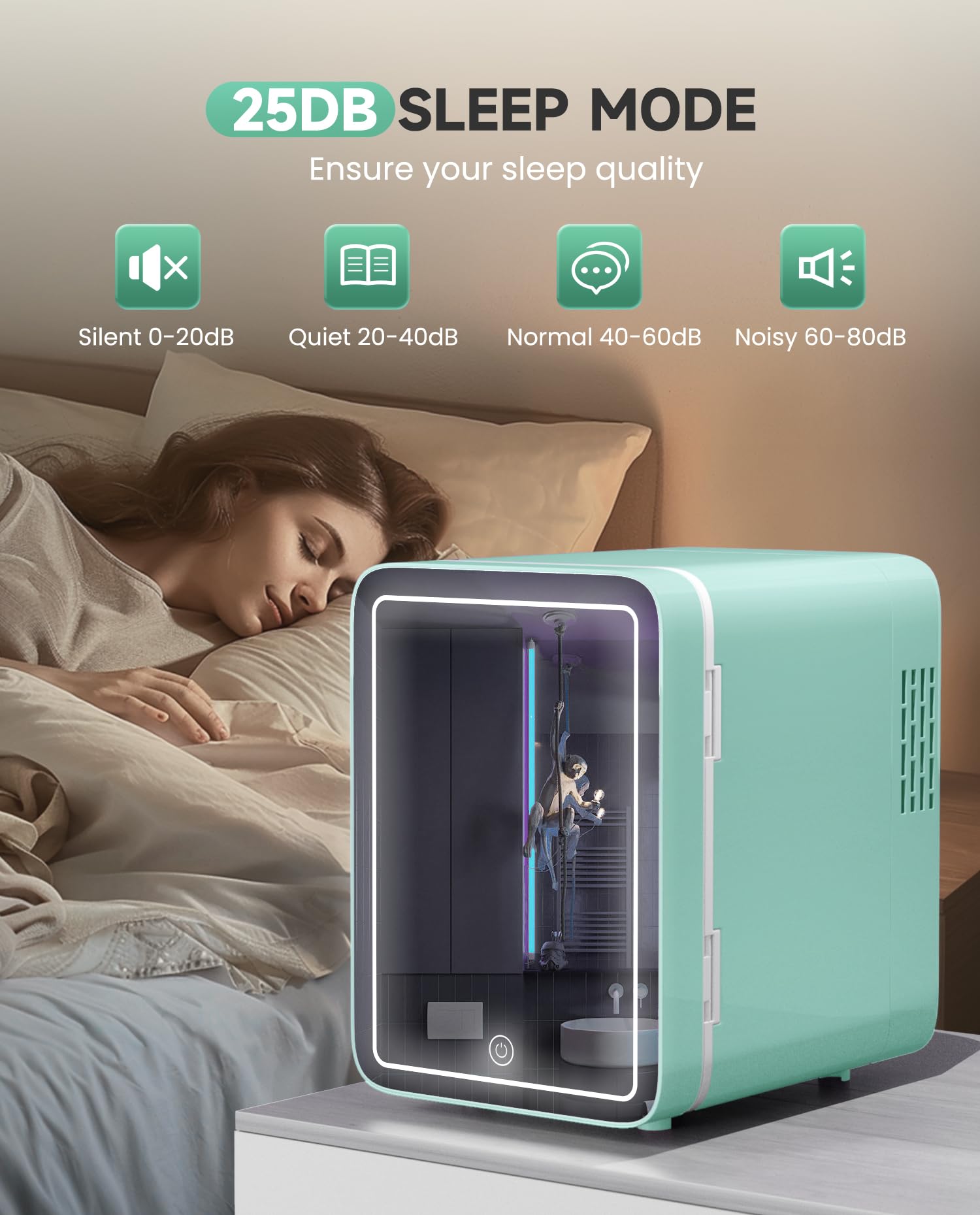CUTIEWORLD Skincare Fridge, Makeup Fridge for Bedroom, Green