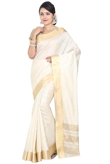 Women's Kasavu Art Silk Saree With Blouse Piece (SSC_TSR_CREAM_Cream)
