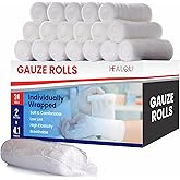 HEALQU Premium Gauze Rolls - 24 Rolls - 2” x 4.1 Yards, Individually Wrapped Conforming Stretch Gauze Bandage - Super Soft Wo