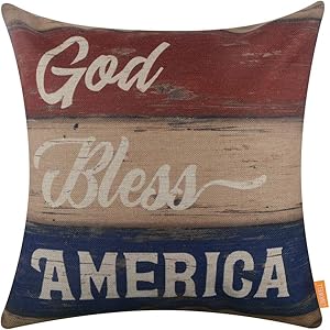 LINKWELL Square Throw Pillow Covers Decorative Cushion Case for Sofa Bedroom Car Couch 18 x 18 Inch - God Bless America 4th of July Decor CC1624
