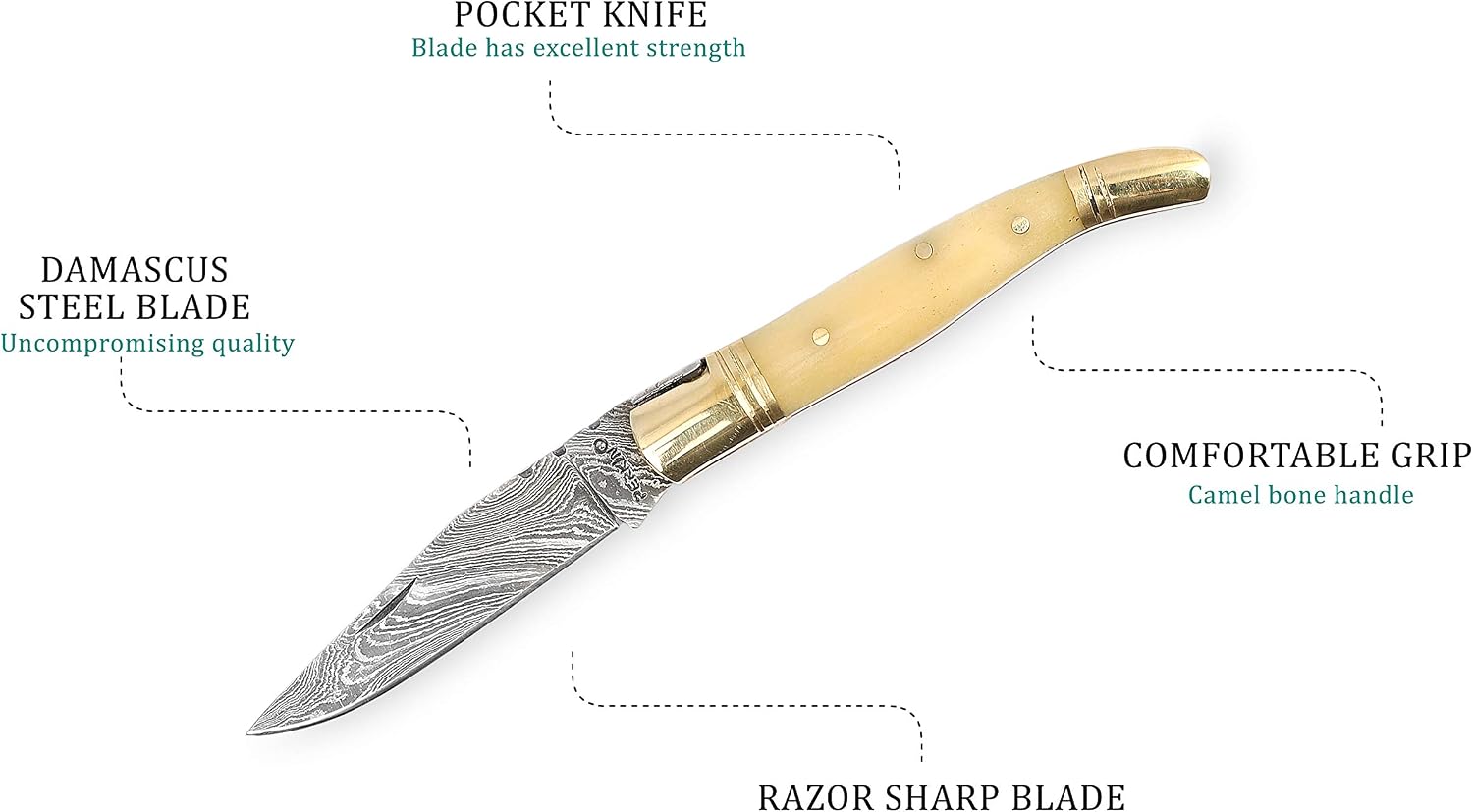 Perkin Damascus Folding knife, Unlocking Blade, Steel - Image 4