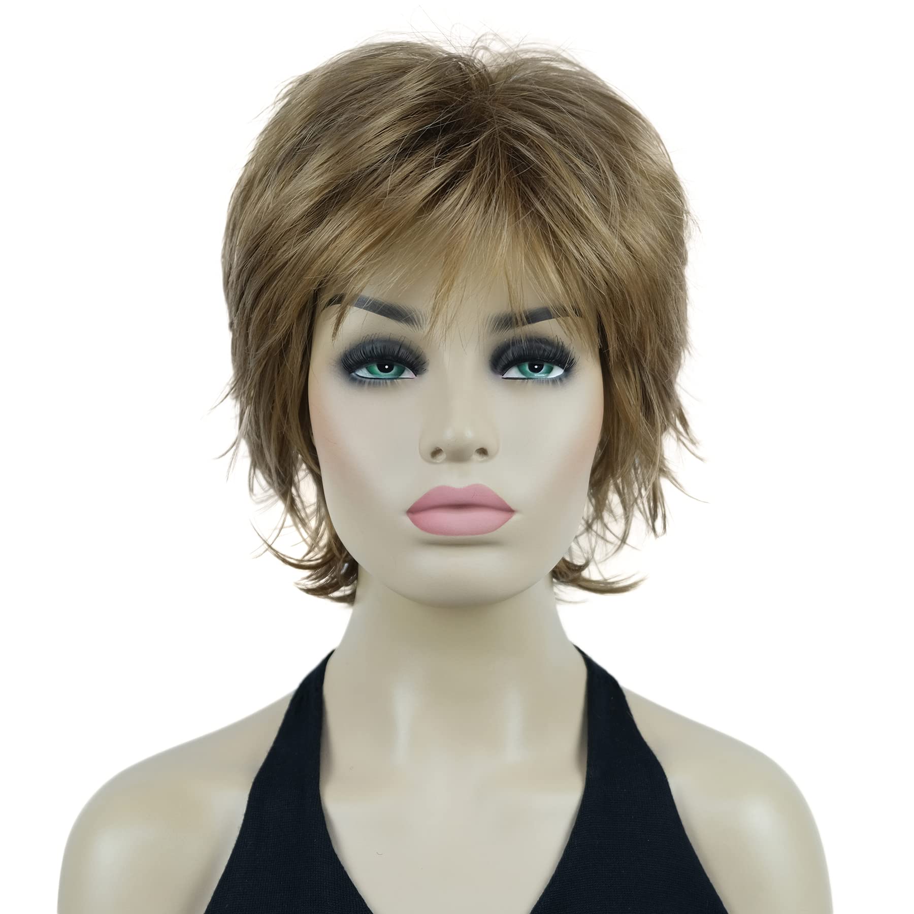 Lydell Short Layered Shaggy Wavy Full Synthetic Wigs (Golden Reddish Brown)