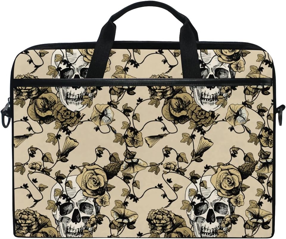 JSTEL Vintage Skull Laptop Shoulder Messenger Bag Case Sleeve for 14 inch to 15.6 inch with Adjustable Notebook Shoulder Strap