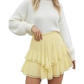 Yellow Skirt Flowy Shorts for Women Casual Boho Floral Skorts Dressy Casual Ruffle Mini Tiered Skirts Running Tennis Western Outfit Country Concert Nashville Outfits M