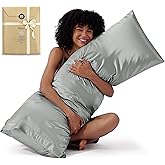 Bedsure Satin Body Pillow Pillowcase - Similar to Silk Body Pillow Cover Case with Envelope Closure,Cooling and Silky Long Pillowcase for Hair and Skin,Grey,20x54 Inches