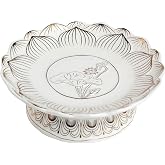 Houlu 7 Inch White Ceramic Buddhist Fruit Plate, Buddhist Supplies Offering Plate, Temple Tray, Fruit Bowl