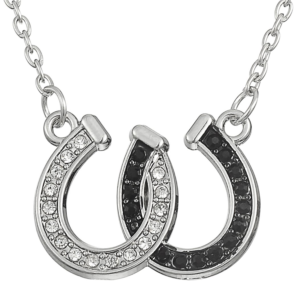 Lemegeton Lovely White and Black Double Horseshoe Pendant Necklace Crystal Crystal