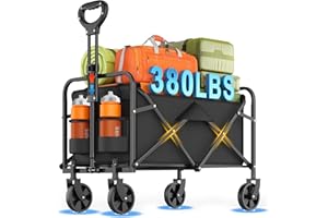 InBrave Collapsible Wagon Cart Foldable Beach Wagon with All-Terrain Wheels - 380 LBS Heavy Duty Grocery Cart for Shopping, Beach, Camping, Sports, Garden (Black)