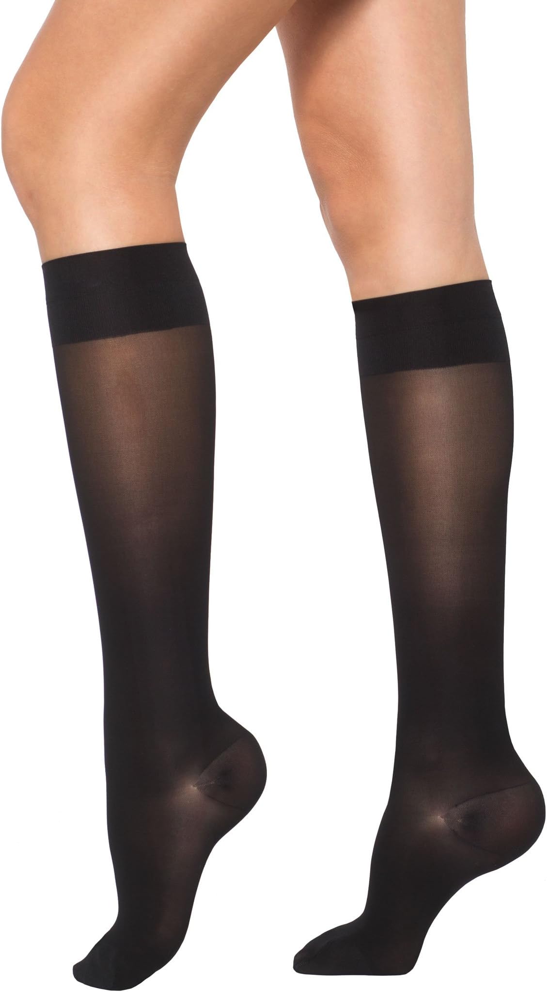 Healthweir Sheer Compression Stockings for Women 15-20 (EU 18-22) mmHg Knee High - Medical Support Closed Toe Ted Hose with Stay-up Band for Varicose Veins Maternity Nursing Flight Travel (4, Black)