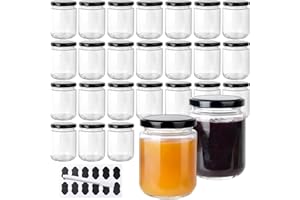 BPFY 24Pack 8oz Glass Jars with Lids, Clear Pot Masson 240ml, Small Jam Jars with Leak Proof Lids for Jelly, Honey, Pickles, 