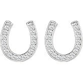 EVER FAITH 925 Sterling Silver Elegant Cubic Zirconia Lucky Horseshoe Stud Earrings for Women