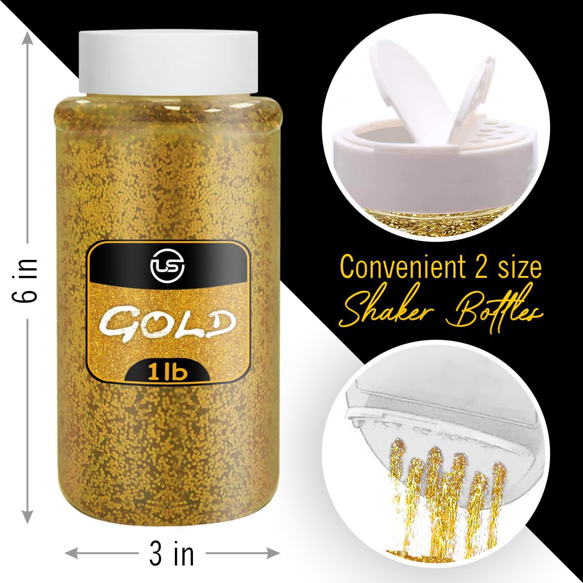 Gold Glitter Bulk, Fine Glitter for Crafts, Resin and Scrapbooking – 1 LB/16OZ Shaker Bottles Great for Tumblers and Crafts