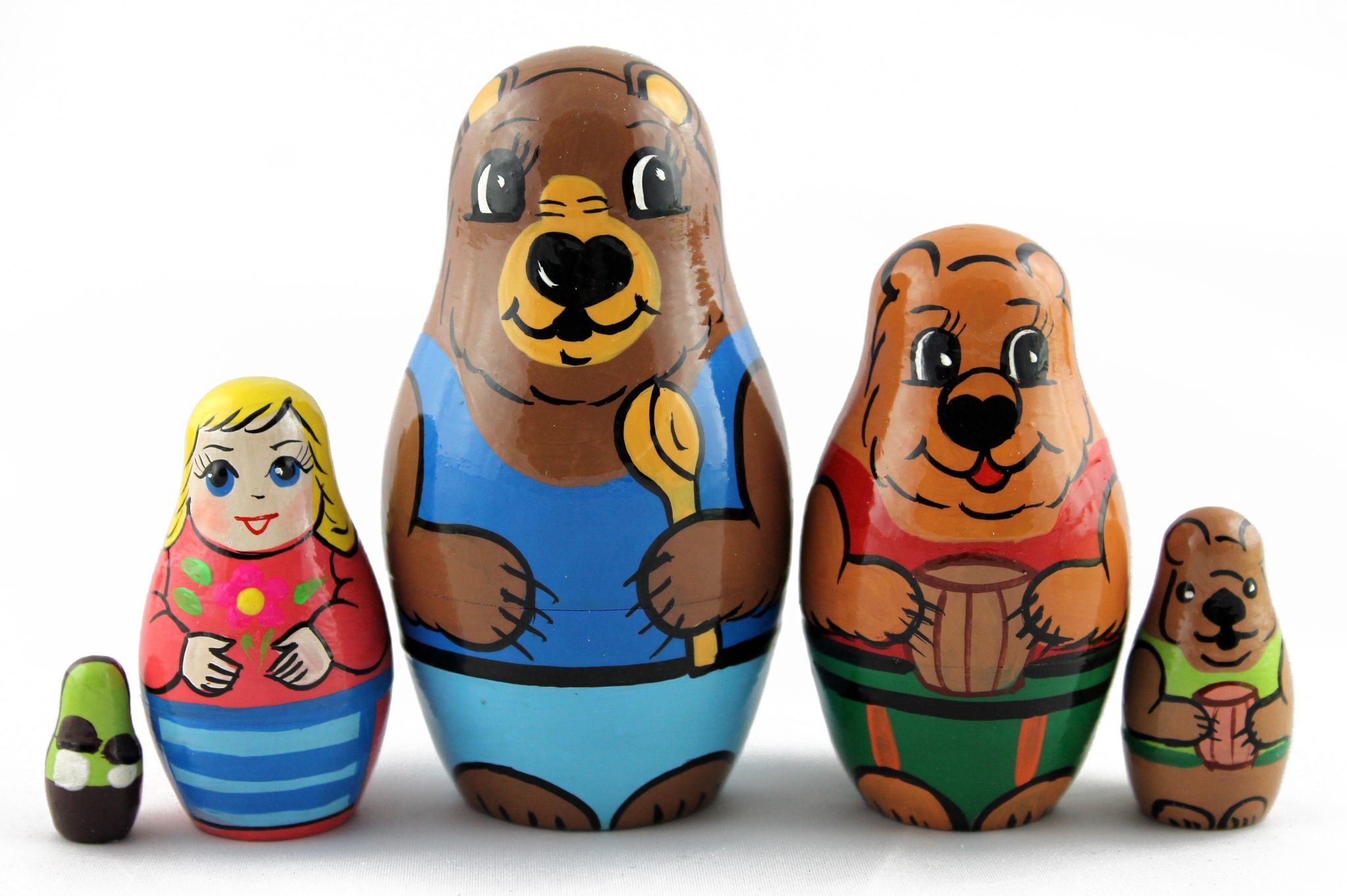Matryoshka Matrioska Babuska Russian Nesting Wooden Doll Goldilocks and The Three Bears Matreshka Babooshka 5 Pc Stacking Hand Painting Matriosjka