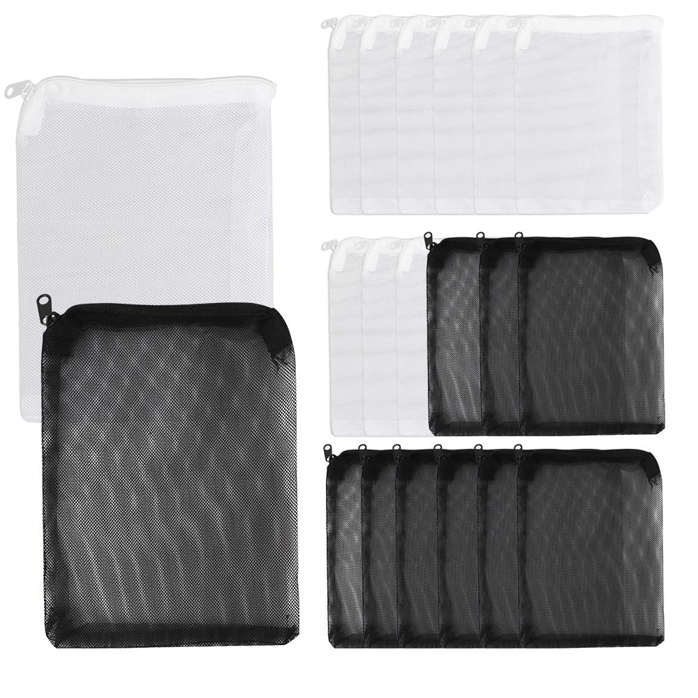 Dadabig 20Pcs Aquarium Filter Bags, Media Mesh Filter Bags Reusable Net Fish Tank Filter Bag with Zipper for Activated Carbon and Ammonia Remover, White and Black