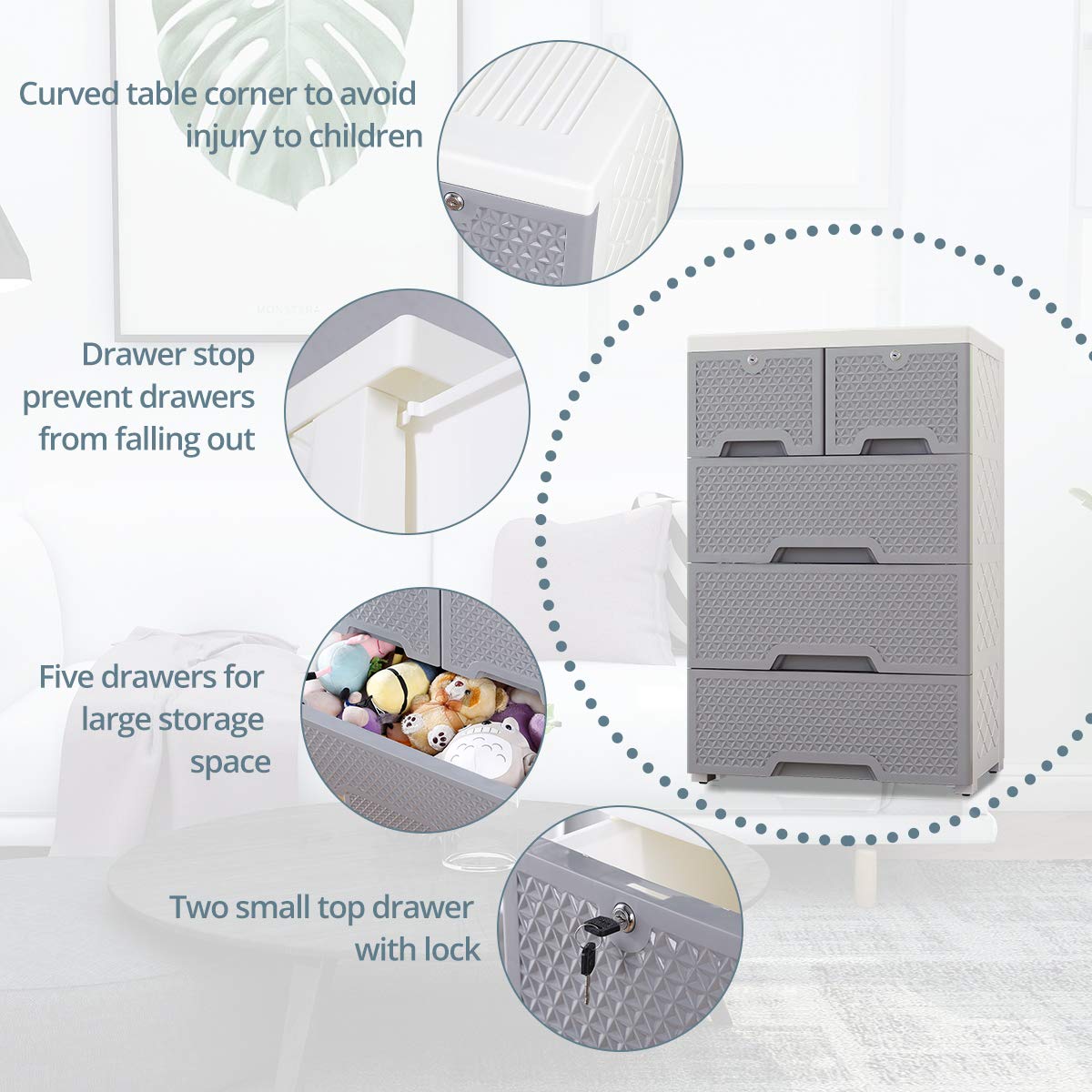 Nafenai Storage Cabinet Drawers Plastic Dresser Closet Drawers