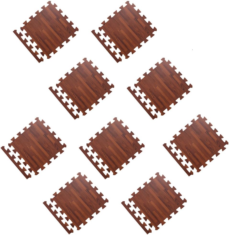 Tongina 9Pieces Floor Mats Foam Interlocking Mats Tile Thick Flooring Wood Mat Tiles Borders - Home Office Playroom Basement Trade Show - Brown Wood Grain