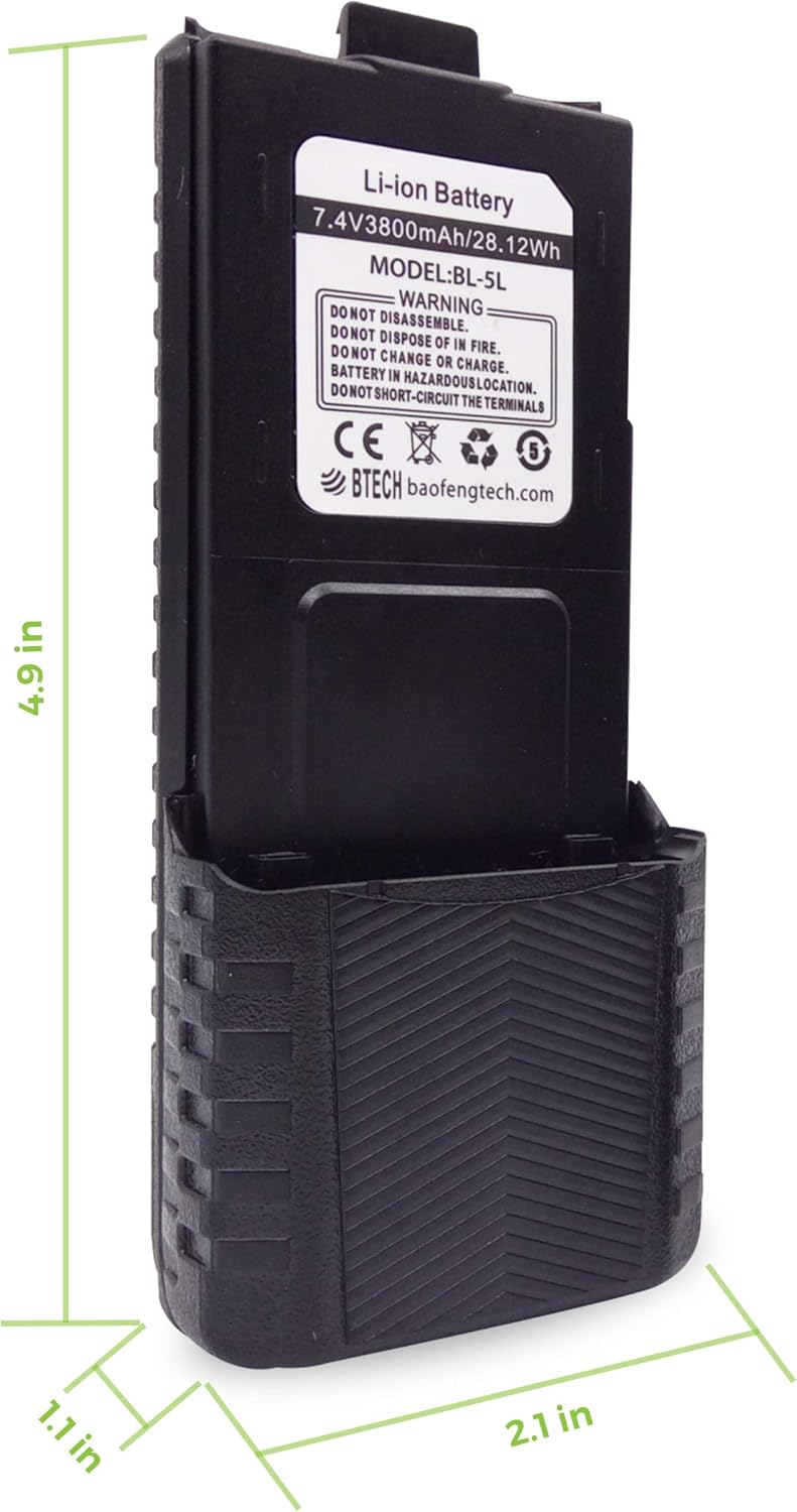 BaoFeng, BTECH BL-5L 3800mAh Li-ion Battery Pack, High Capacity Extended Battery for UV-5X3, BF-F8HP, and UV-5R Radios (BL-5 BaoFeng Battery Series)