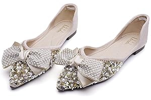 QXCGDYXT Flats Shoes Women Rhinestone Wedding Flats Comfort Pointed Toe Ballet Flat Shoe Low Heel Dress Shoes Sparkly Flats for Women