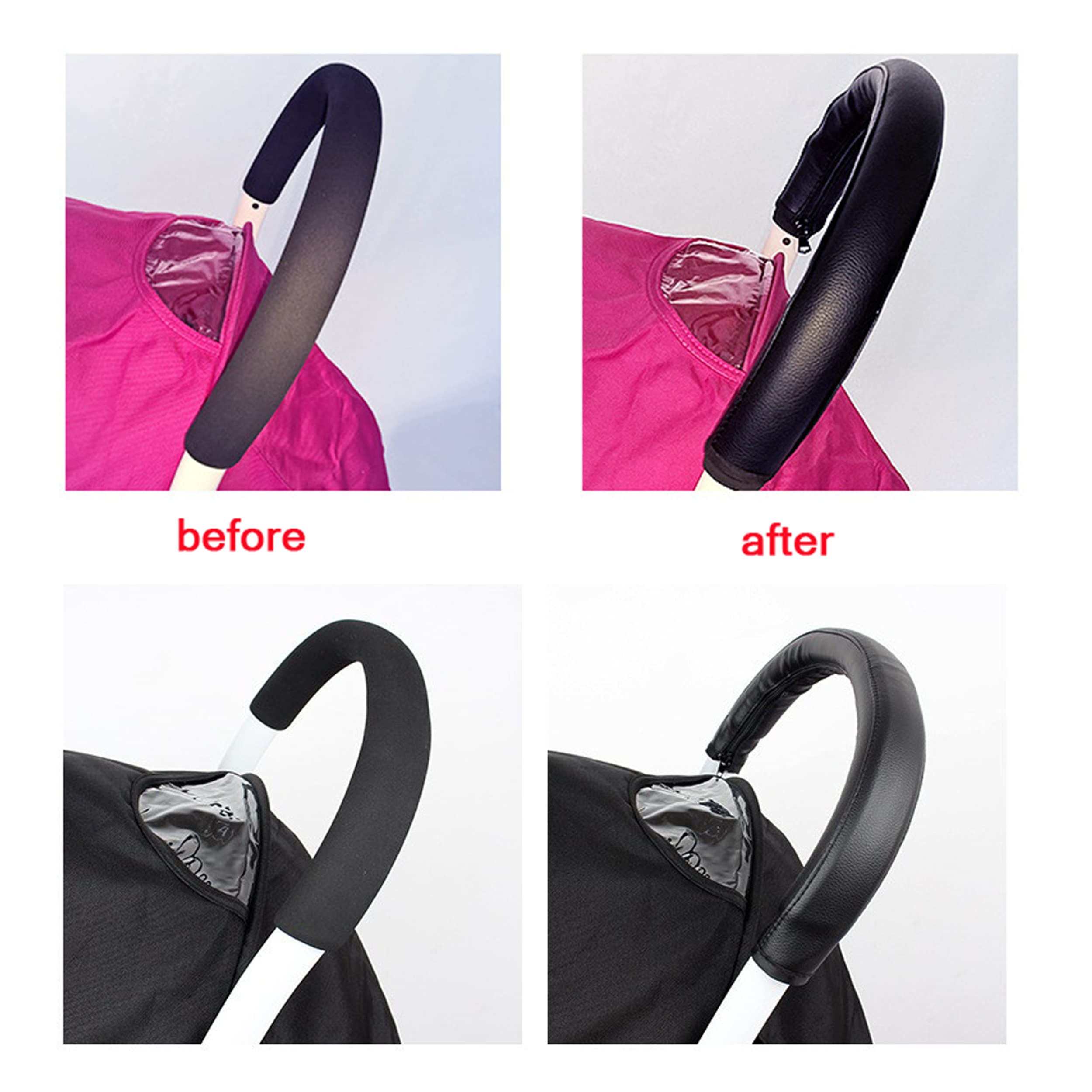Stroller Handle Cover,Handle Sleeve Cover, Grip Bar, Replacement, Compatible with BBZ Yoya Stroller Armrest Bumper Bar Accessories Zipper Open Vegan Leather - Black