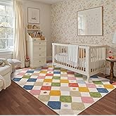 jinchan Kids Area Rug 5x7 for Nursery Room Checkered Washable Indoor Non Slip Modern Soft Rug Living Room Carpet Decor Floor 