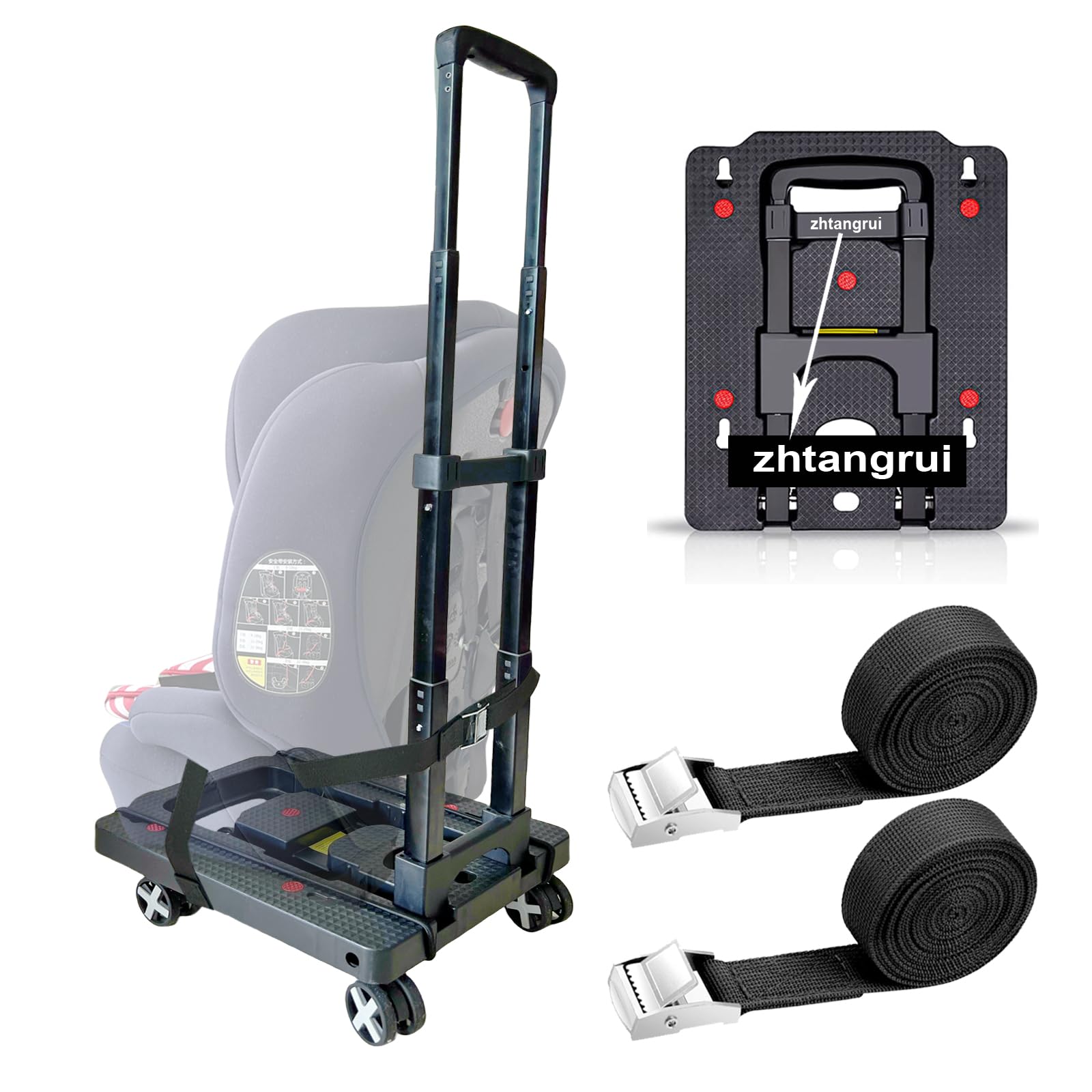 Photo 1 of Car Seat Dolly for Airport - CarSeat Roller Cart Wheels for Airplane - Car Seat Travel Cart Carrier with Straps Foldable Luggage Trolley Folding Hand Truck (Black)