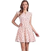Allegra K Women's V Neck Flutter Sleeve Ruffle A-Line Flowy Chiffon Dress