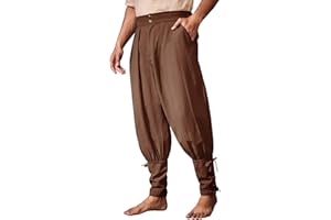 Runcati Mens Medieval Ankle Pants Renaissance Viking Pirate Pants Lace Up Cotton Tapered Halloween Costume Trousers
