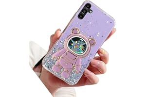 Miagon Bear Astronaut Glitter Stand Case for Samsung Galaxy A13 5G,Bling Transparent Soft Quicksand Protective Slim Shockproo