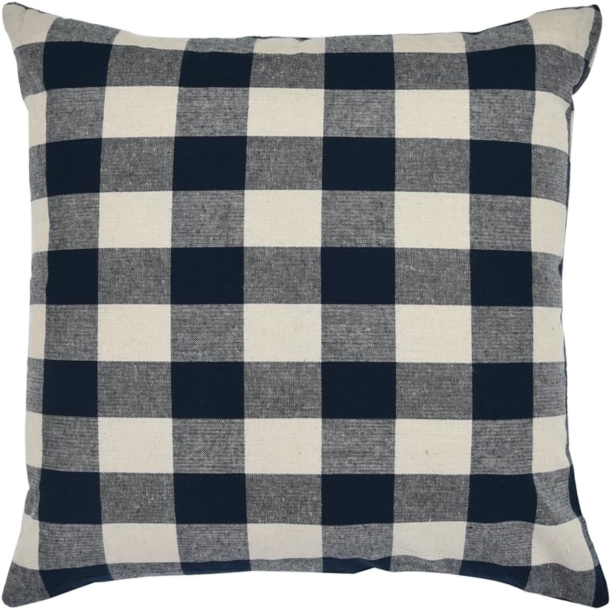 WFLOSUNVE Plaids Throw Pillow Cover for Couch and Sofa (Beige and Navy, 18x18 inch)