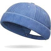 Opreng Sailor Brimless Skull Hat, Washed Cotton Docker Hat for Men Vintage | Classic Vintage Style,Solid Color, Casual, Harbour Hat, Vintage Brimless Sailor Hat, Rolled Cuff Retro Beanie Hat, Adjustable