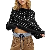 ceauros Women's Cropped Sweater Long Sleeve Polka Dots Crewneck Knit Casual Soft Pullover Sweater Top