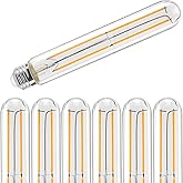 TopLeder E26 LED Bulb 60 Watt Tubular, Soft White 2700k Edison Bulb 6 Pack, 6W 650LM, Dimmable T10 Led Bulb, E26 Medium Base,