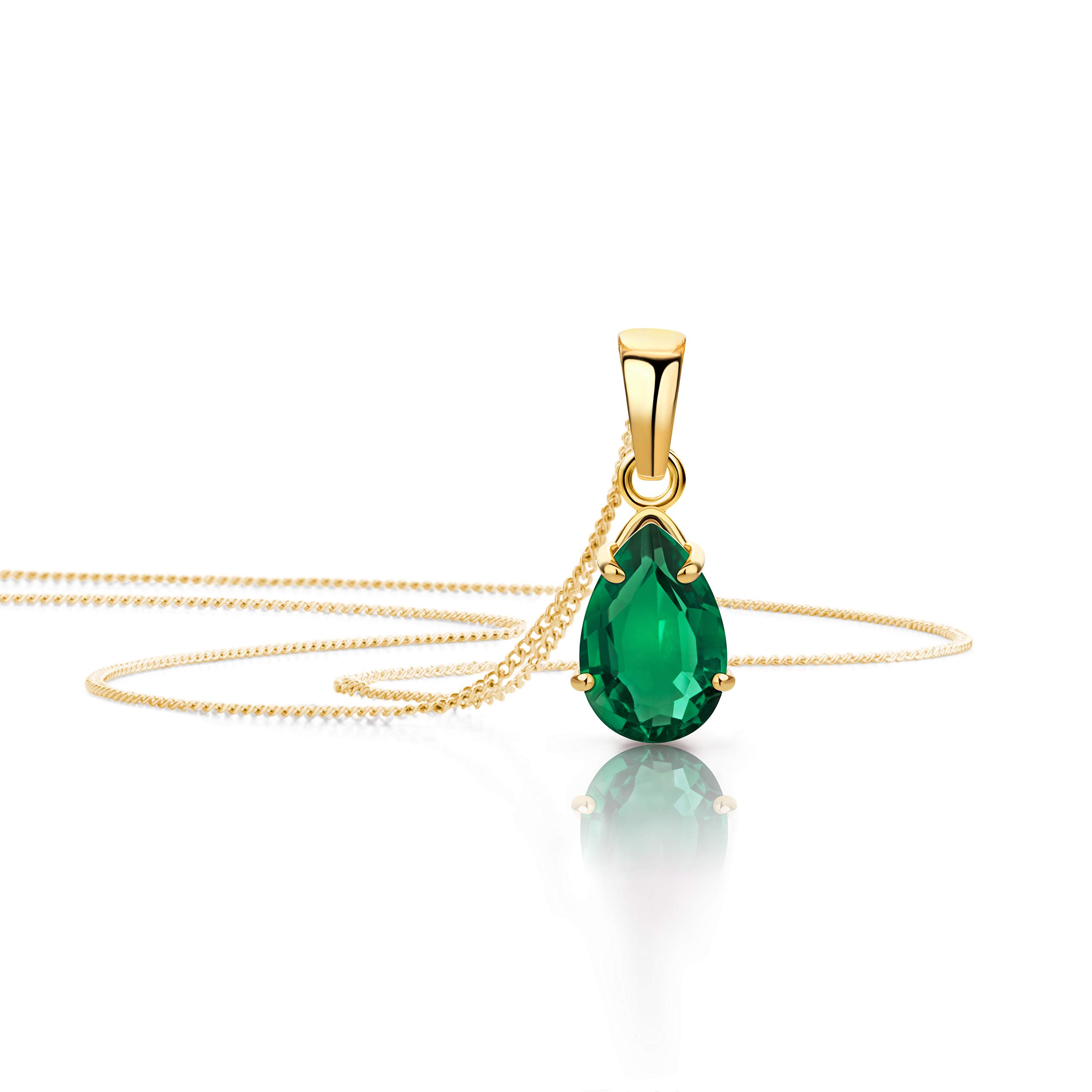OROVI Pear-Shaped Yellow Gold Necklace for Women with an Emerald in 9 Carat Gold, Hypoallergenic Necklace - Handmade pendants with jewellery box - Made in Italy