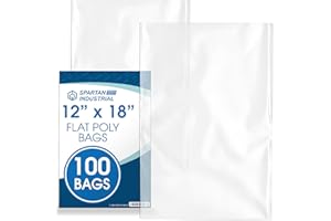 12" X 18" Open-End Flat Poly Bags (100 Count) - 1.1 Mil Clear Plastic - No Adhesive Strip - For Packaging, Shipping, Storage 
