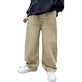 Verdusa Boys Jeans Baggy Straight Leg Elastic Waist Loose Denim Pants with Pockets