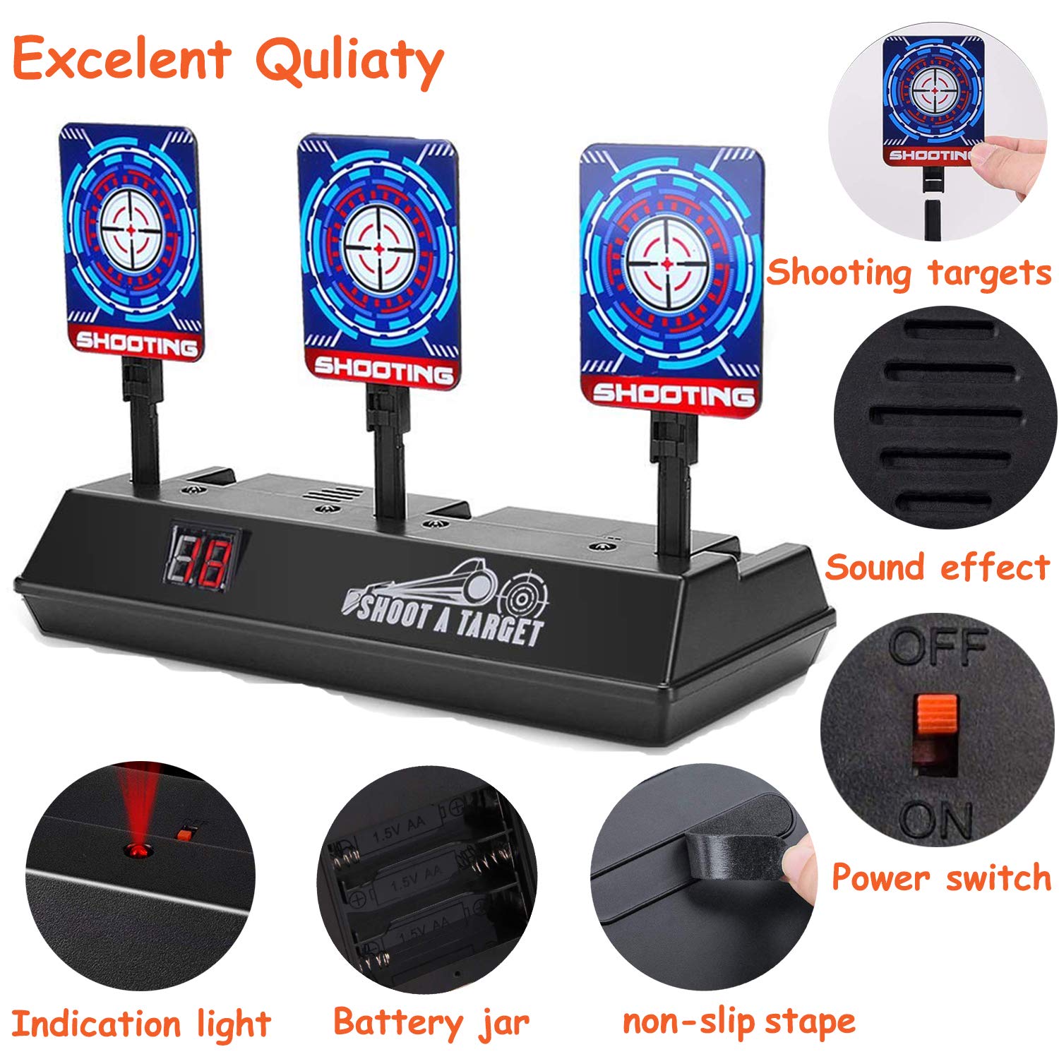 Electric Scoring Target for Nerf Guns, Auto-Reset Intelligent Light Sound Effect Digital Shooting Target for Nerf N-Strike Elite/Mega/Rival Series for Kids, Boys (Only Target)