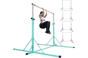 FC FUNCHEER Gymnastics Bar, 5'10” Base length 45" to 71" Adjustable Horizontal Bar for Serious Training, 500 LBS Capacity, Professional Home Gym Equipment with Competition-Grade Beech-covered Fiberglass Bar