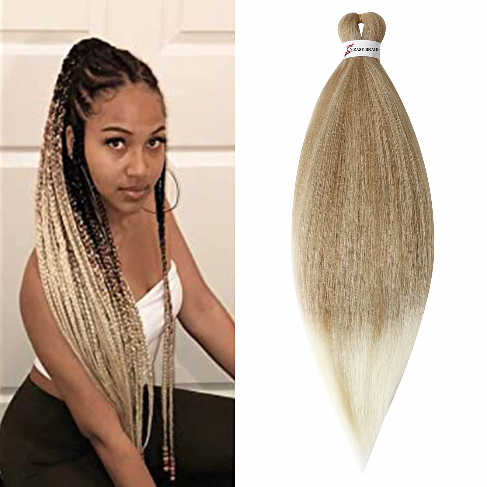 Pre stretched Braiding Hair Easy Braids 26inch 1pack Professional Hair Extensions Hot Water Setting Synthetic Fiber Crochet Twist Hair Yaki Texuture Itch Free Long Soft(Dark Blonde&Bleach Blonde)