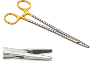 VISION TEK MED 8 Inch TC Mayo Hegar Needle Holder Driver with Tungsten Carbide Inserts and Gold Rings Premium Grade Instrument