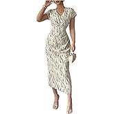Floerns Women's Elegant V Neck Midi Dress Dolman Sleeve Ruched Formal Prom Dresses