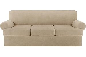 Jcones 4 Piece T Cushion Sofa Slipcovers Stretch Couch Cover Furniture Covers with 3 Individual T Cushion Covers, Machine Washable for Living Room (Island Fossi, 3 Cushions)