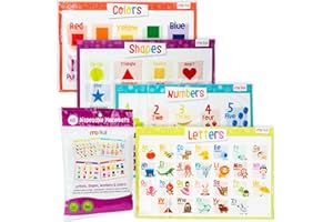 Merka Disposable Placemats for Baby and Toddlers 12" x 18", 60 Pack Stick-on Table Kids Placemats for Restaurants, Includes Shapes, Numbers, Letters & Colors