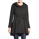 Sportoli Womens Single Breasted Wool Blend Belted Winter Dress Drama Coat with Hood - Black (Size Large)